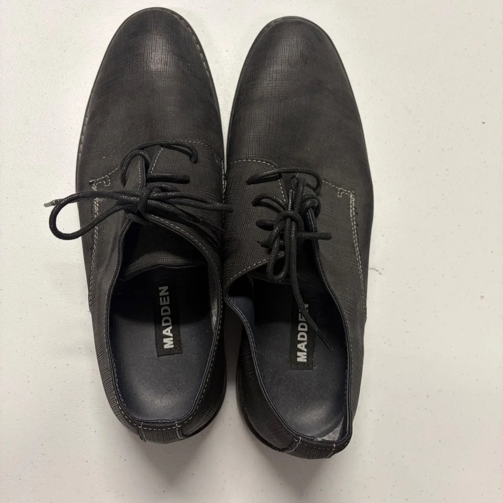 Steve Madden M-Marty Mens Textured Oxford Dress Shoes Dark Grey Size 11